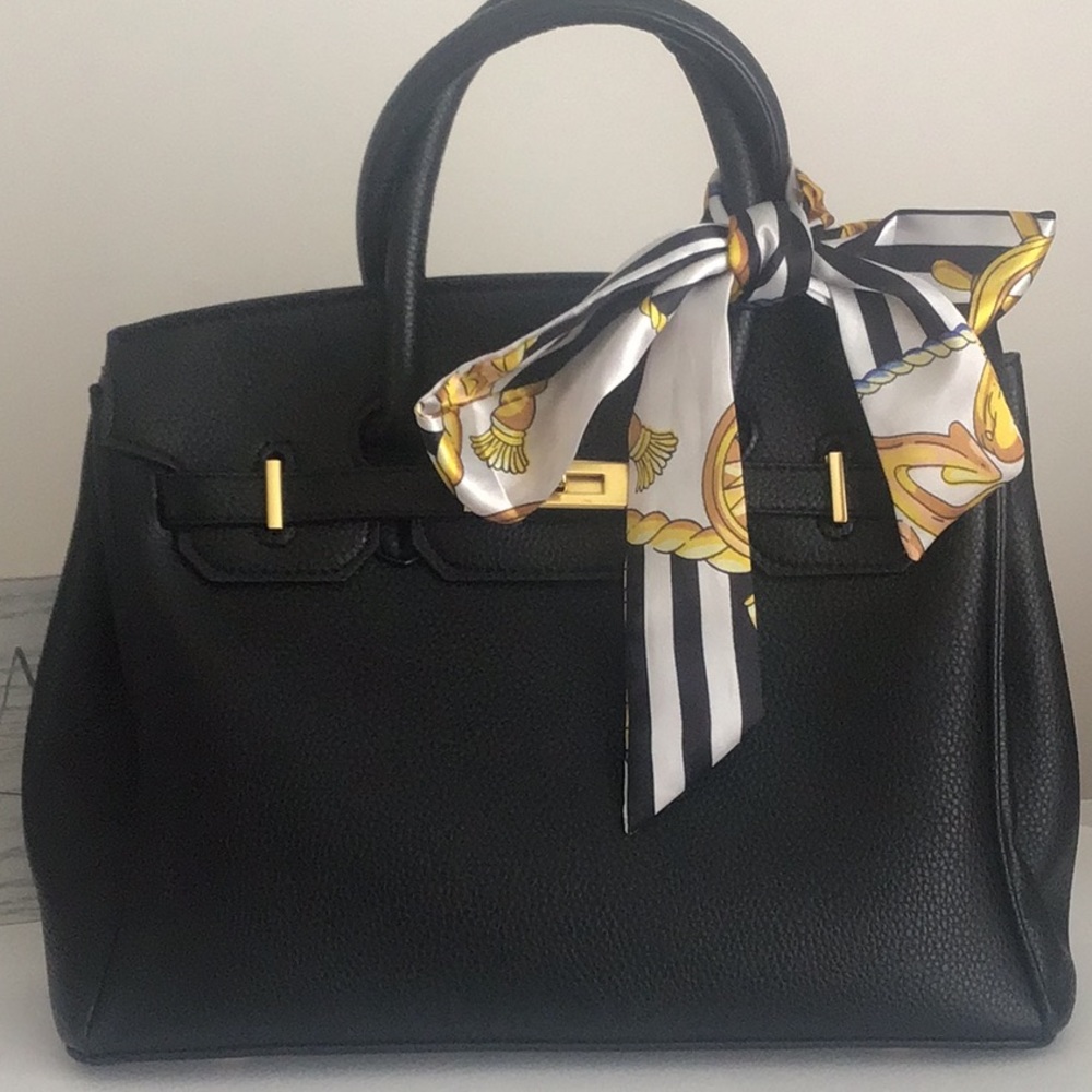 New twilly  handbag scarf,gold,black,white,hints of blue(1)
